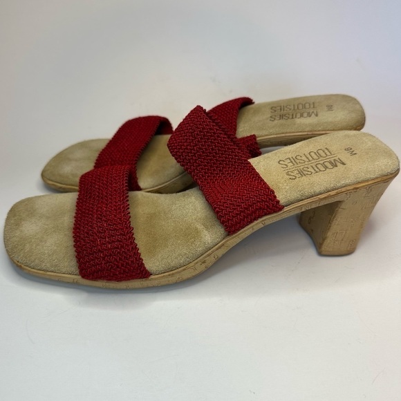 Mootsies Tootsies Red Sandals Woven Straps Cork Heel Size 9 Y2K Slip On EUC - Picture 6 of 10